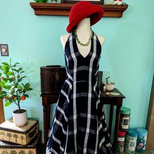 Anthropologie Blue Striped Plaid Halter Dress Size 4